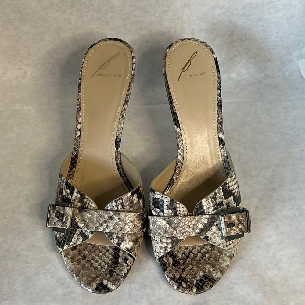 Brian Atwood Light-to-Dark Neutral Snake-Print Slide Sandals